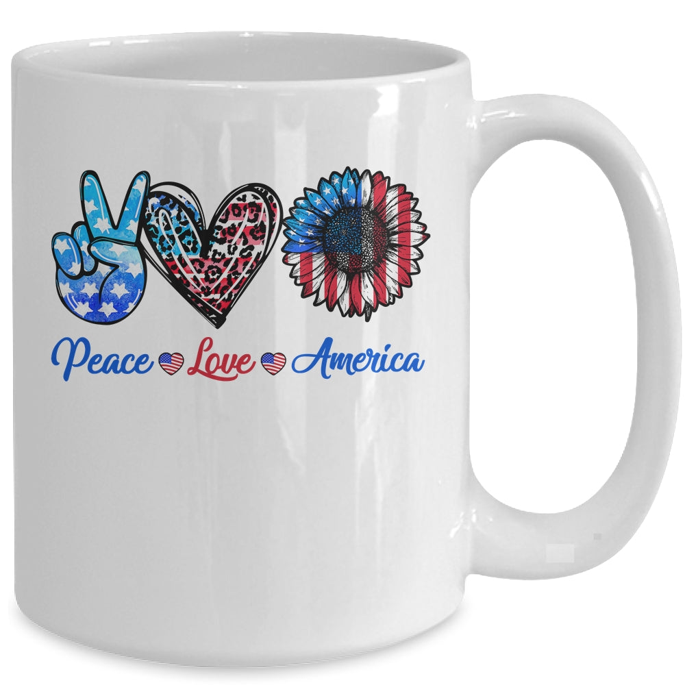 Peace Love America Sunflower Funny 4th Of July Fireworks Mug | teecentury