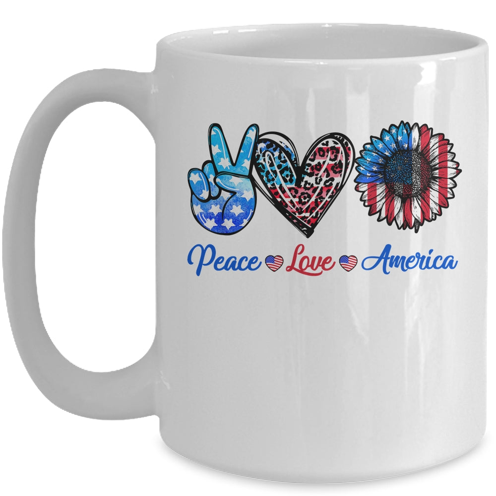 Peace Love America Sunflower Funny 4th Of July Fireworks Mug | teecentury
