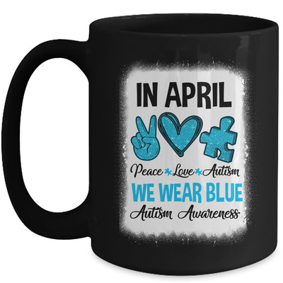 Peace Love Autism In April We Wear Blue For Autism Awareness Mug | teecentury