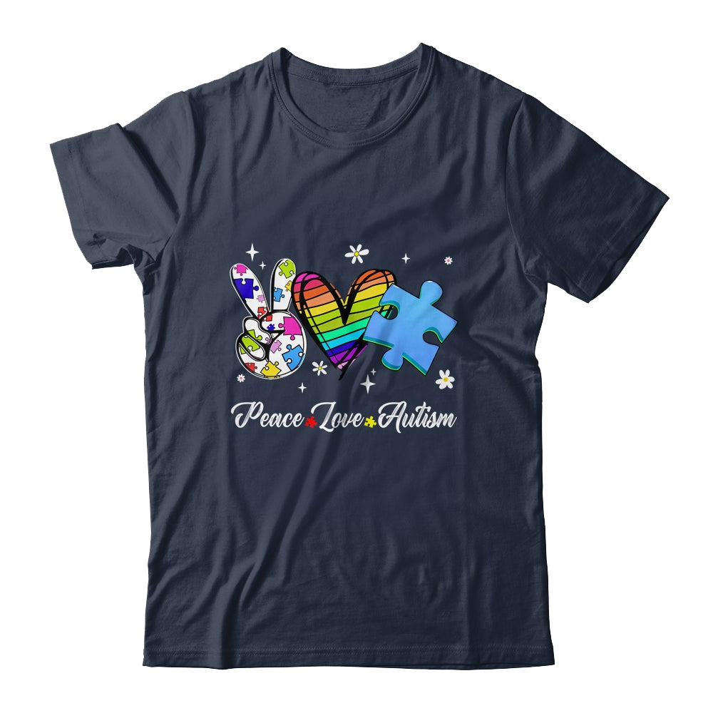 Peace Love Autism Puzzle In April We Wear Blue For Autism Shirt & Hoodie | teecentury