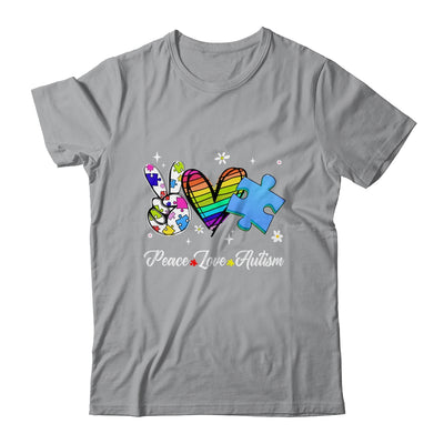 Peace Love Autism Puzzle In April We Wear Blue For Autism Shirt & Hoodie | teecentury