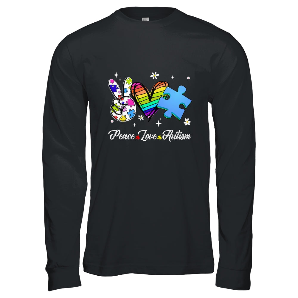 Peace Love Autism Puzzle In April We Wear Blue For Autism Shirt & Hoodie | teecentury