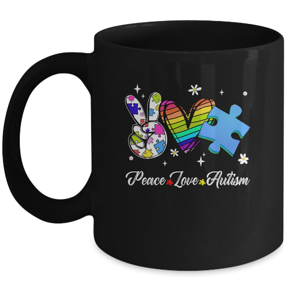 Peace Love Autism Puzzle In April We Wear Blue For Autism Mug | teecentury