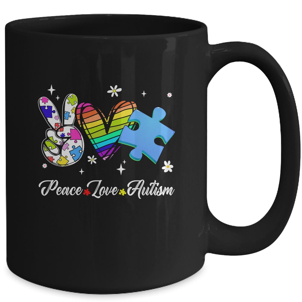 Peace Love Autism Puzzle In April We Wear Blue For Autism Mug | teecentury