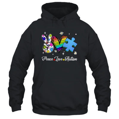 Peace Love Autism Puzzle In April We Wear Blue For Autism Shirt & Hoodie | teecentury