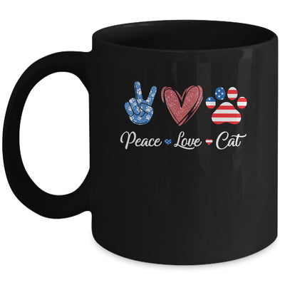 Peace Love Cat Lover American Flag Happy 4th Of July Mug | teecentury