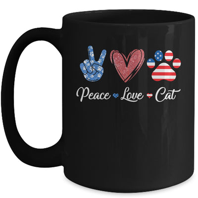 Peace Love Cat Lover American Flag Happy 4th Of July Mug | teecentury