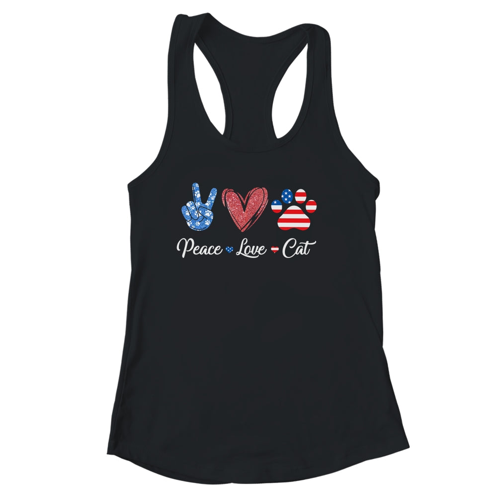 Peace Love Cat Lover American Flag Happy 4th Of July Shirt & Tank Top | teecentury