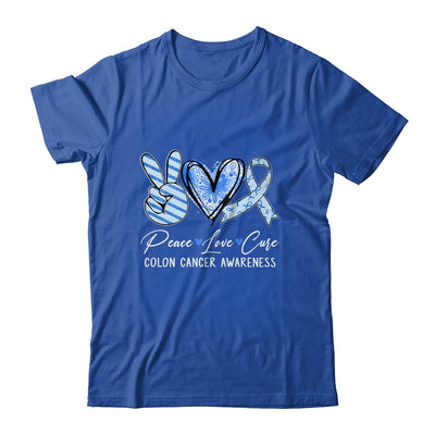 Peace Love Cure Blue Ribbon Colon Cancer Awareness Shirt & Hoodie | teecentury