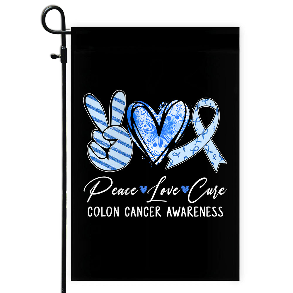 Peace Love Cure Blue Ribbon Colon Cancer Awareness Flag | teecentury
