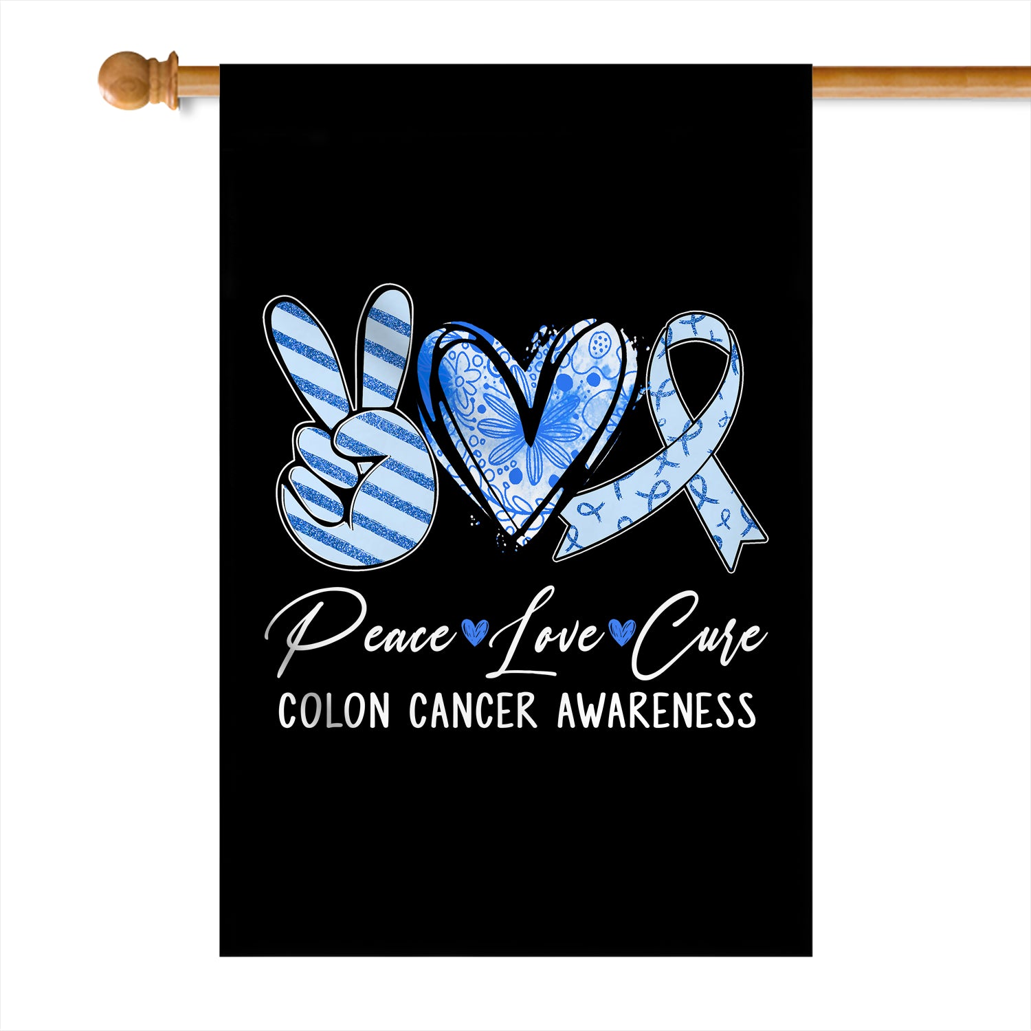 Peace Love Cure Blue Ribbon Colon Cancer Awareness Flag | teecentury