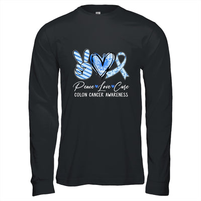 Peace Love Cure Blue Ribbon Colon Cancer Awareness Shirt & Hoodie | teecentury