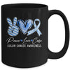 Peace Love Cure Blue Ribbon Colon Cancer Awareness Mug | teecentury