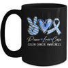 Peace Love Cure Blue Ribbon Colon Cancer Awareness Mug | teecentury