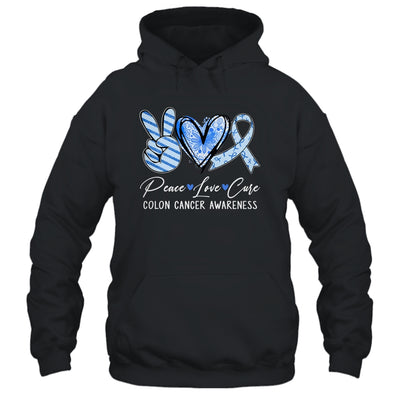 Peace Love Cure Blue Ribbon Colon Cancer Awareness Shirt & Hoodie | teecentury