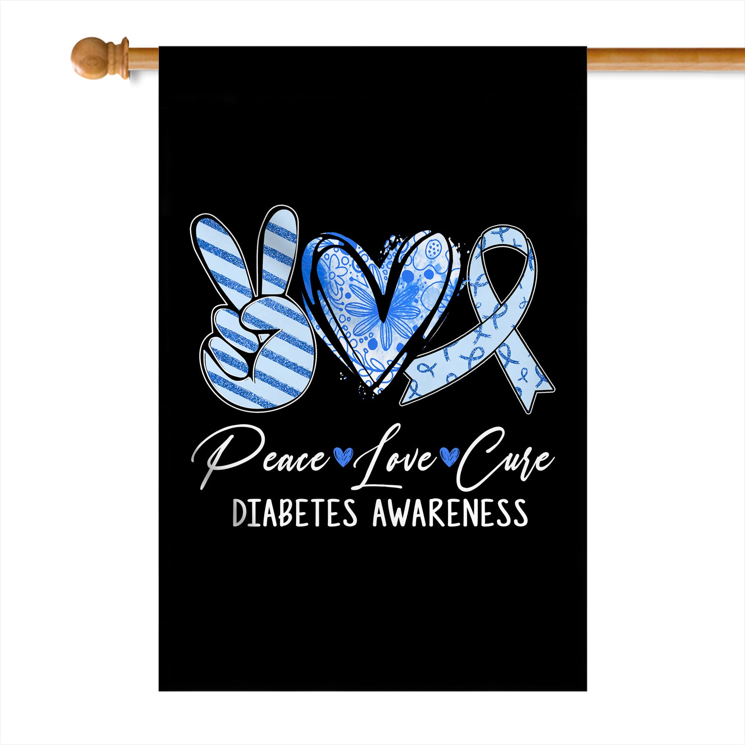Peace Love Cure Blue Ribbon Diabetes Awareness Flag | teecentury