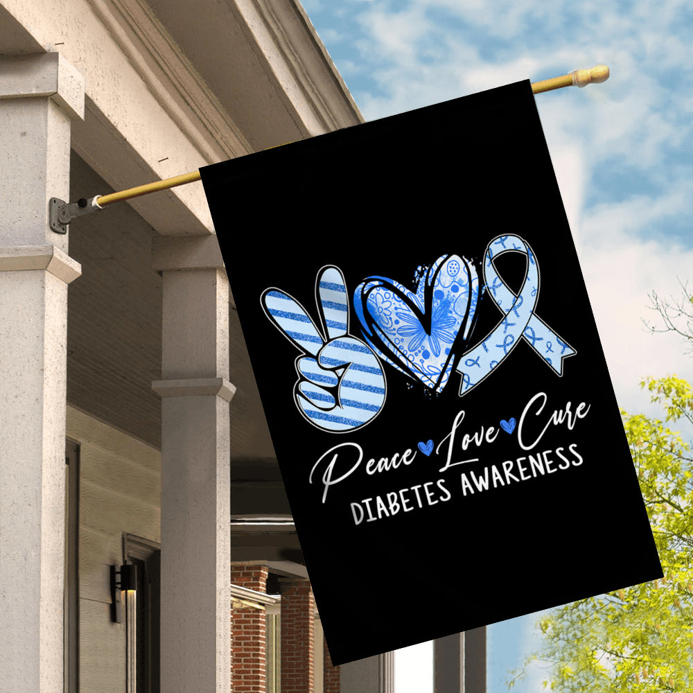 Peace Love Cure Blue Ribbon Diabetes Awareness Flag | teecentury