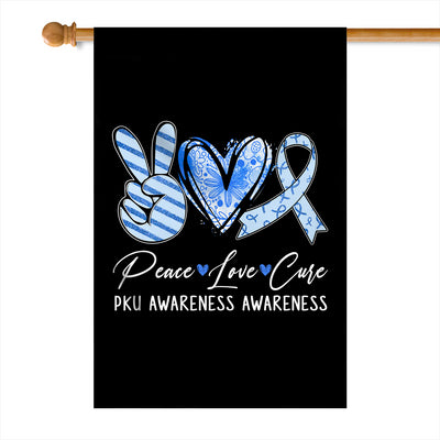 Peace Love Cure Blue Ribbon PKU Awareness Flag | teecentury