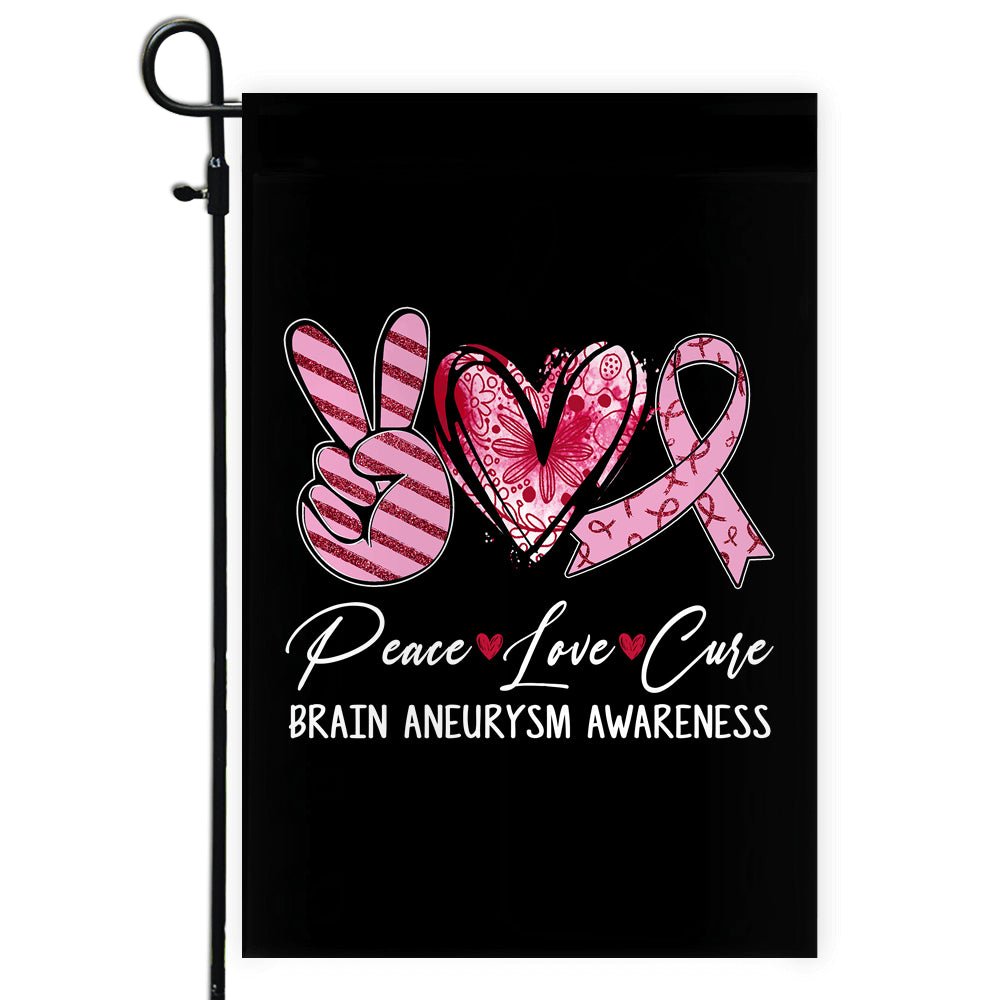 Peace Love Cure Burgundy Ribbon Brain Aneurysm Awareness Flag | teecentury