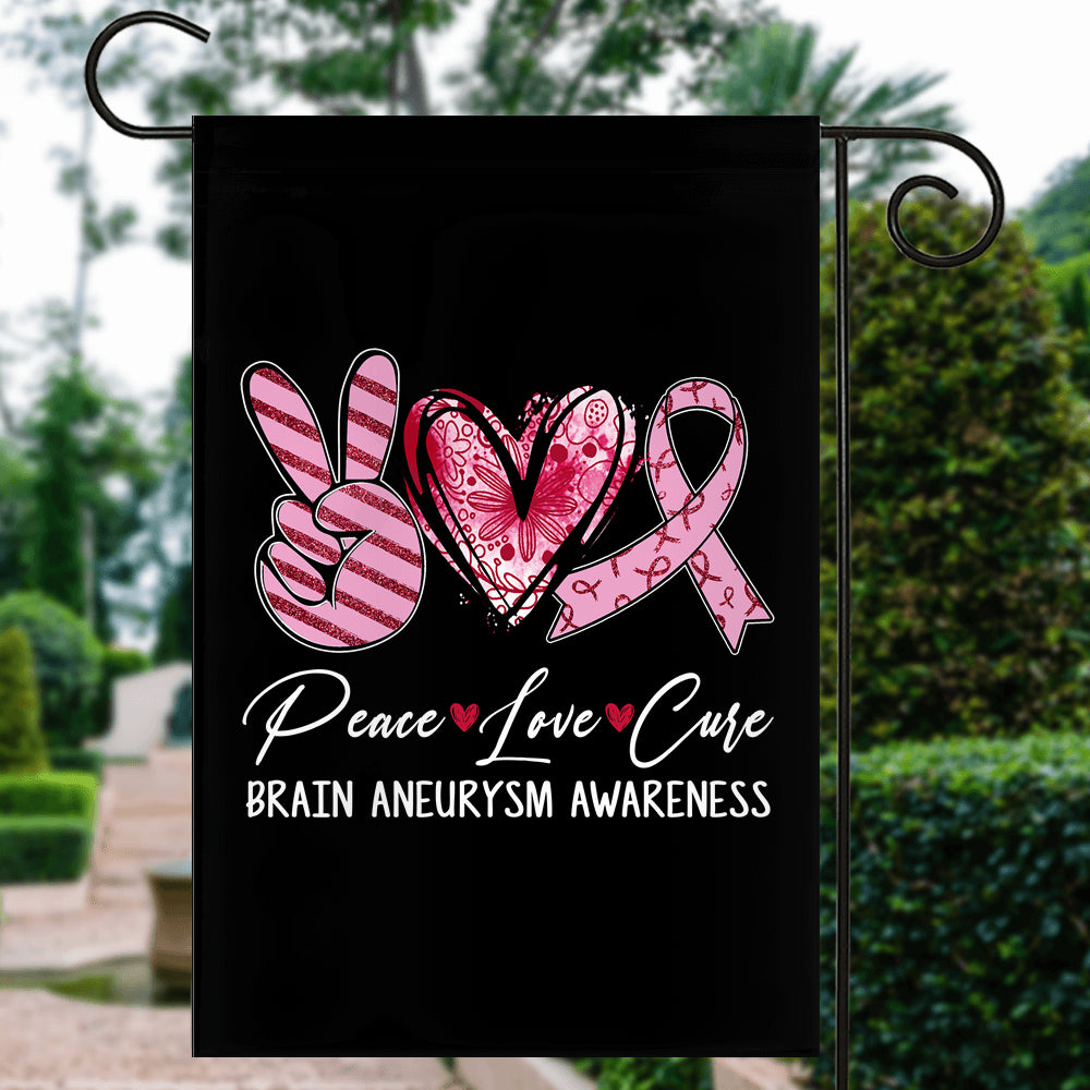 Peace Love Cure Burgundy Ribbon Brain Aneurysm Awareness Flag | teecentury