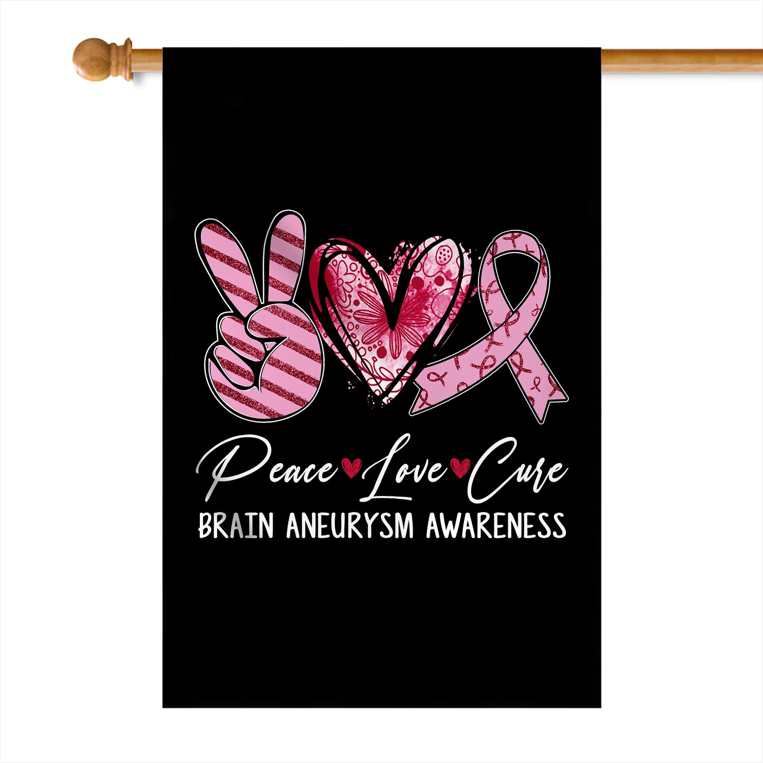 Peace Love Cure Burgundy Ribbon Brain Aneurysm Awareness Flag | teecentury