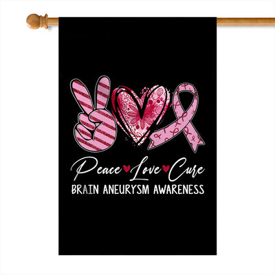 Peace Love Cure Burgundy Ribbon Brain Aneurysm Awareness Flag | teecentury