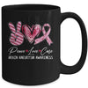 Peace Love Cure Burgundy Ribbon Brain Aneurysm Awareness Mug | teecentury