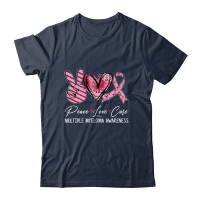 Peace Love Cure Burgundy Ribbon Multiple Myeloma Awareness Shirt & Hoodie | teecentury