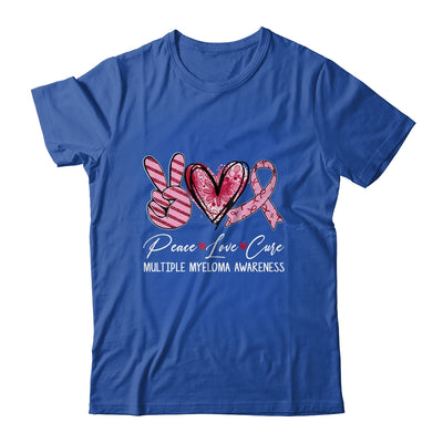 Peace Love Cure Burgundy Ribbon Multiple Myeloma Awareness Shirt & Hoodie | teecentury