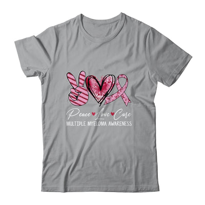 Peace Love Cure Burgundy Ribbon Multiple Myeloma Awareness Shirt & Hoodie | teecentury
