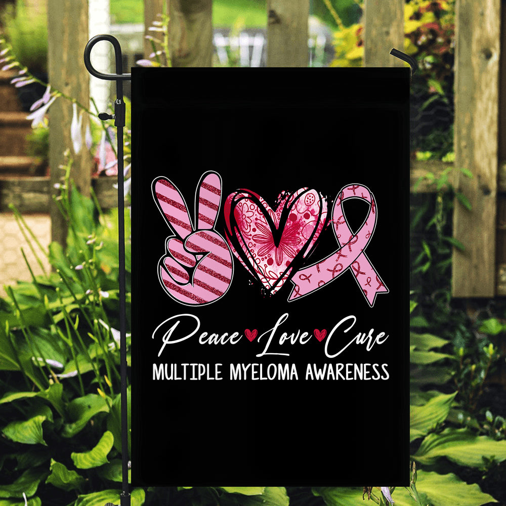 Peace Love Cure Burgundy Ribbon Multiple Myeloma Awareness Flag | teecentury