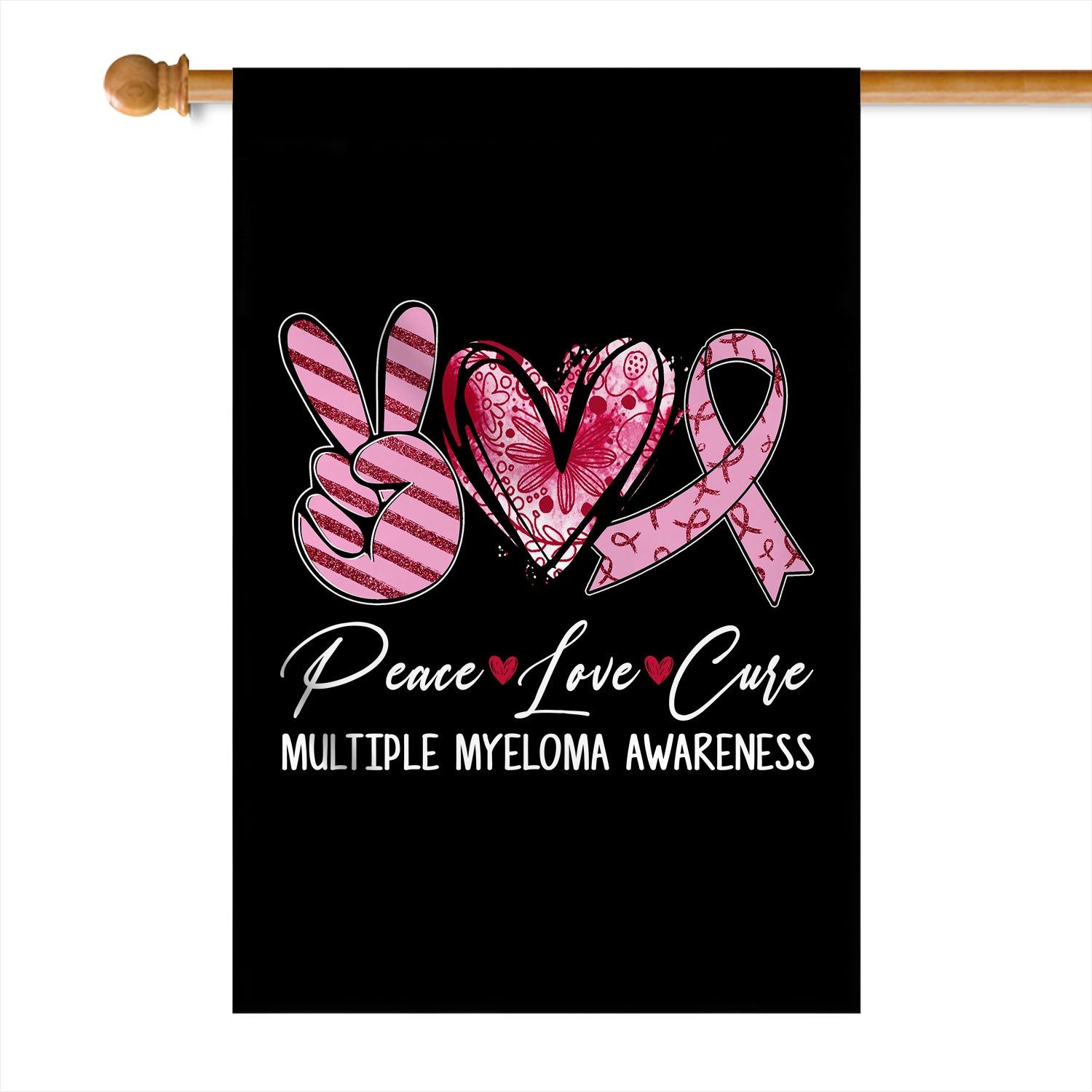 Peace Love Cure Burgundy Ribbon Multiple Myeloma Awareness Flag | teecentury
