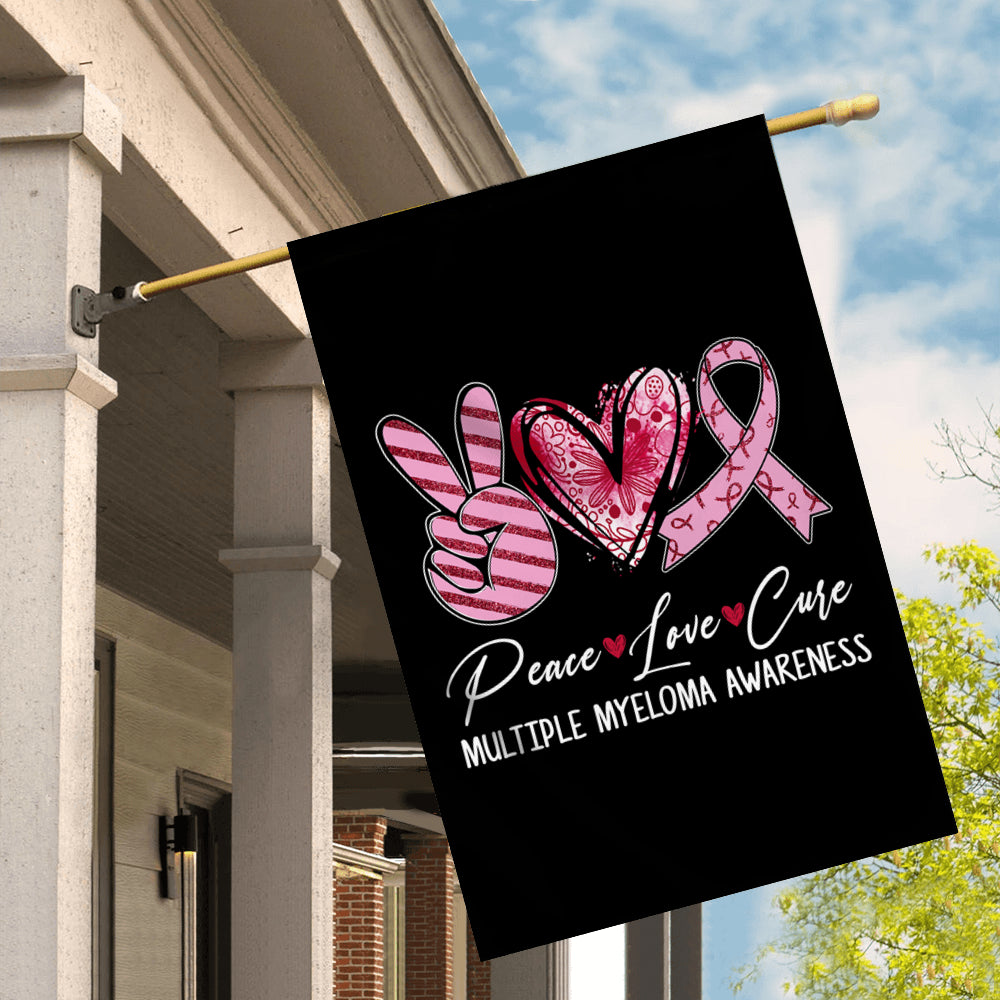Peace Love Cure Burgundy Ribbon Multiple Myeloma Awareness Flag | teecentury