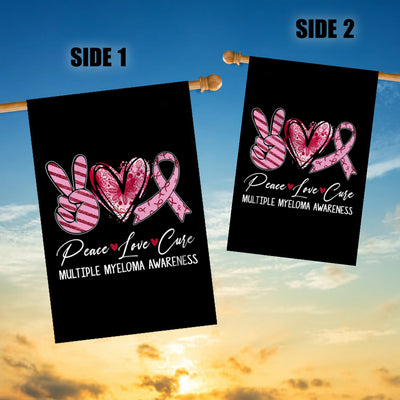 Peace Love Cure Burgundy Ribbon Multiple Myeloma Awareness Flag | teecentury