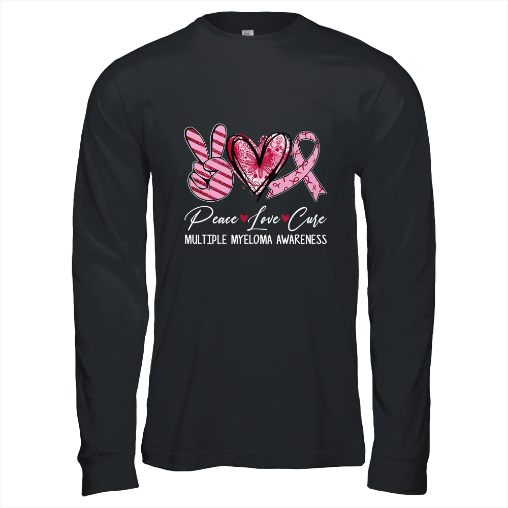 Peace Love Cure Burgundy Ribbon Multiple Myeloma Awareness Shirt & Hoodie | teecentury