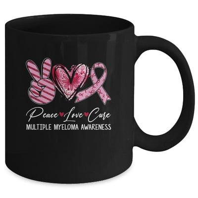 Peace Love Cure Burgundy Ribbon Multiple Myeloma Awareness Mug | teecentury