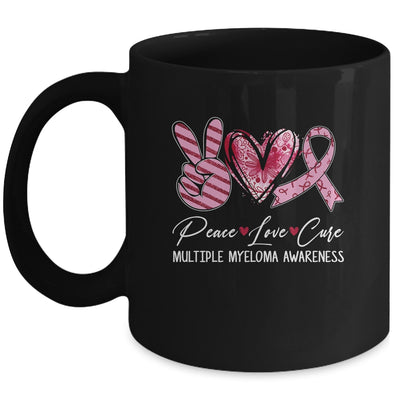 Peace Love Cure Burgundy Ribbon Multiple Myeloma Awareness Mug | teecentury