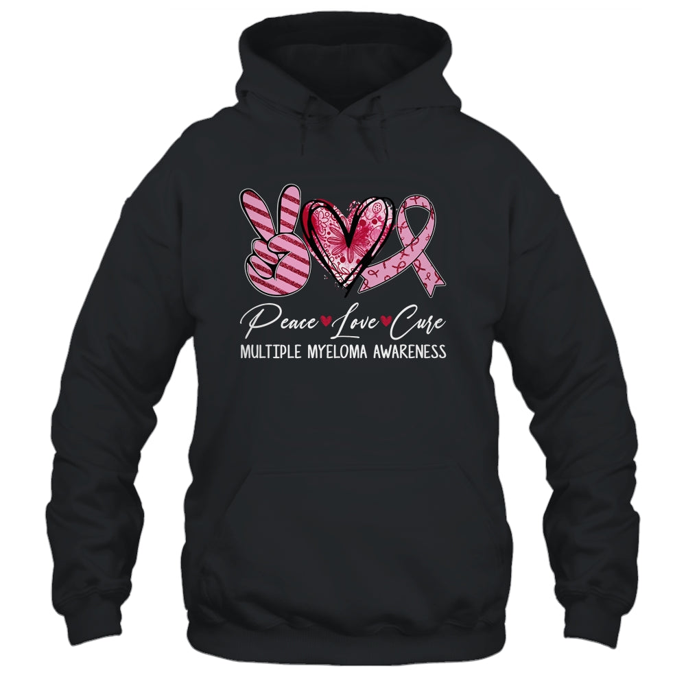 Peace Love Cure Burgundy Ribbon Multiple Myeloma Awareness Shirt & Hoodie | teecentury