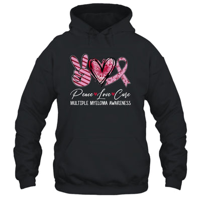 Peace Love Cure Burgundy Ribbon Multiple Myeloma Awareness Shirt & Hoodie | teecentury