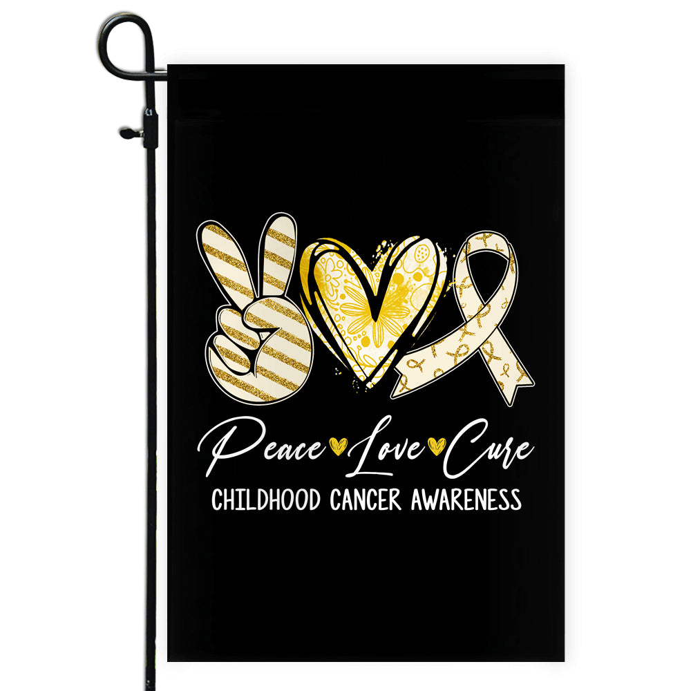 Peace Love Cure Gold Ribbon Childhood Cancer Awareness Flag | teecentury