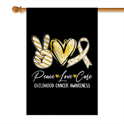 Peace Love Cure Gold Ribbon Childhood Cancer Awareness Flag | teecentury