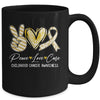 Peace Love Cure Gold Ribbon Childhood Cancer Awareness Mug | teecentury