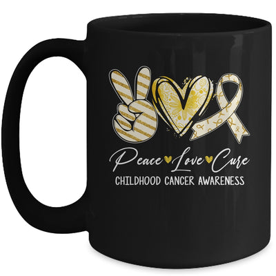 Peace Love Cure Gold Ribbon Childhood Cancer Awareness Mug | teecentury