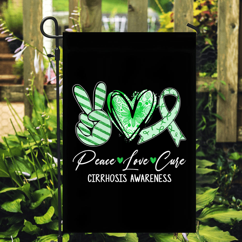 Peace Love Cure Green Ribbon Cirrhosis Awareness Flag | teecentury