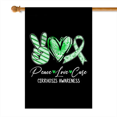 Peace Love Cure Green Ribbon Cirrhosis Awareness Flag | teecentury