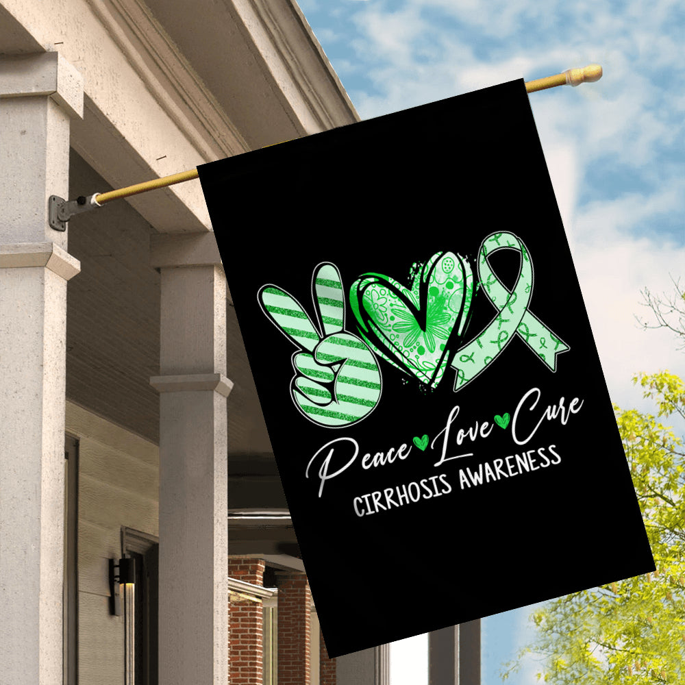 Peace Love Cure Green Ribbon Cirrhosis Awareness Flag | teecentury