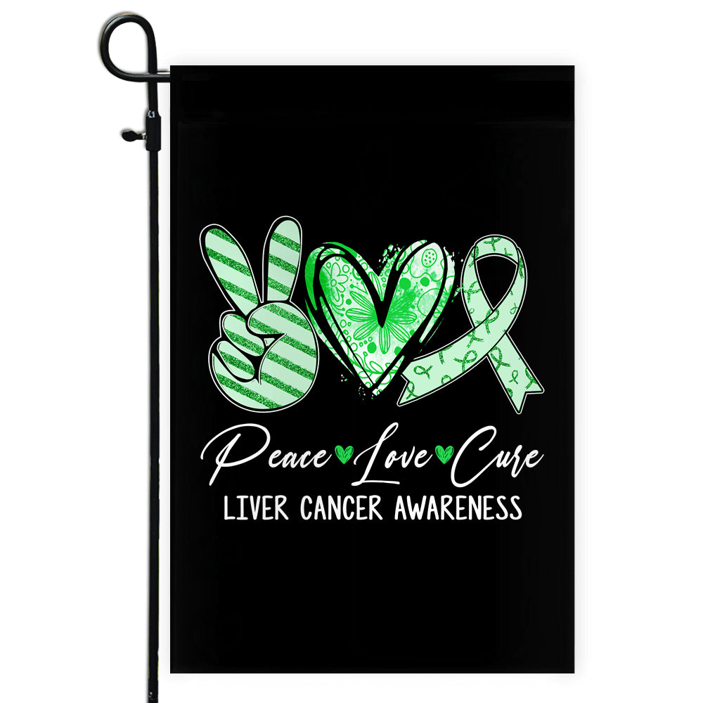 Peace Love Cure Green Ribbon Liver Cancer Awareness Flag | teecentury