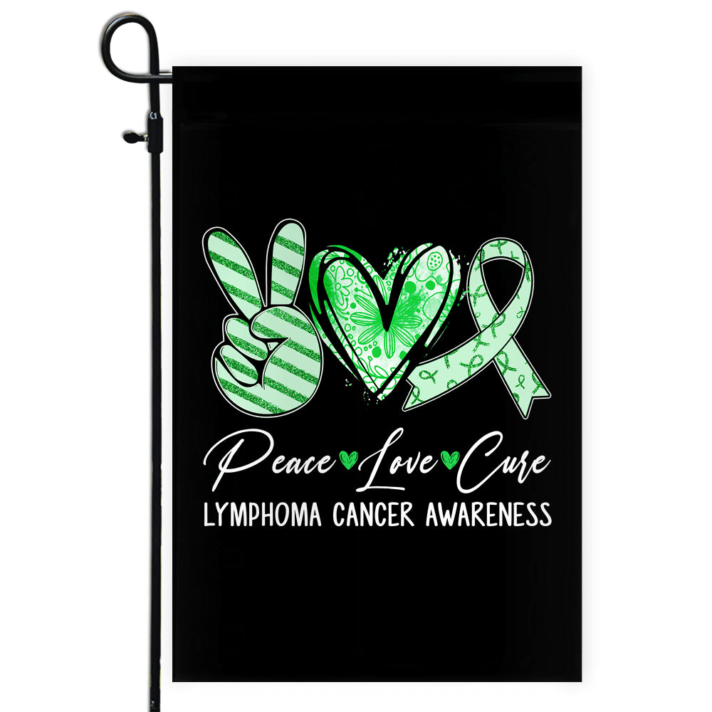 Peace Love Cure Green Ribbon Lymphoma Cancer Awareness Flag | teecentury