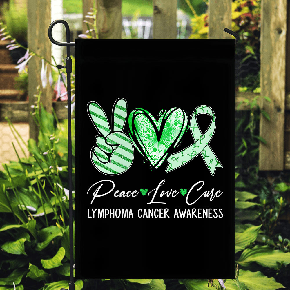 Peace Love Cure Green Ribbon Lymphoma Cancer Awareness Flag | teecentury