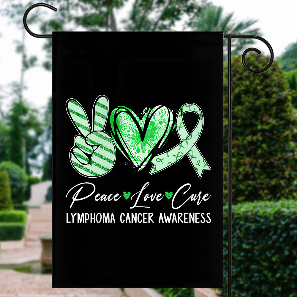 Peace Love Cure Green Ribbon Lymphoma Cancer Awareness Flag | teecentury
